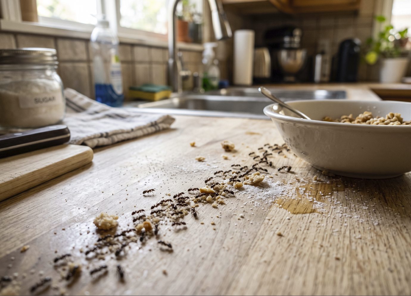 Ants on kitchen counter