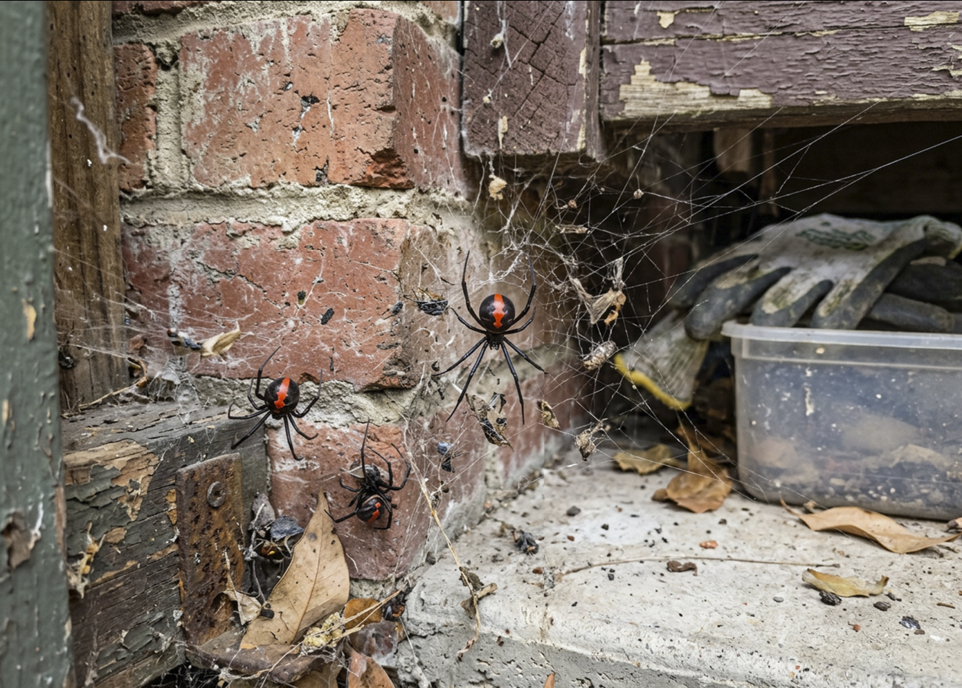 Redback spider on house wall